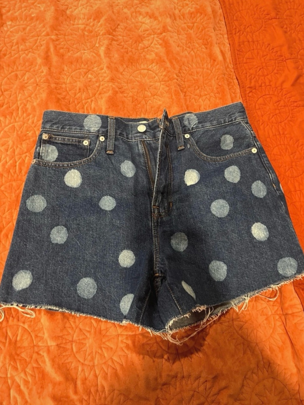 Madewell Polka Dot Dark Blue Denim Cutoff Shorts